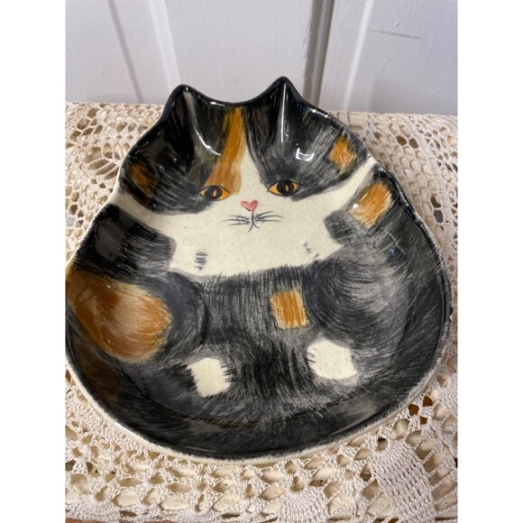 Vintage 1960s NS Gustin Co. Calico Cat Bowl Dish Hand Painted - Picture 9 of 10